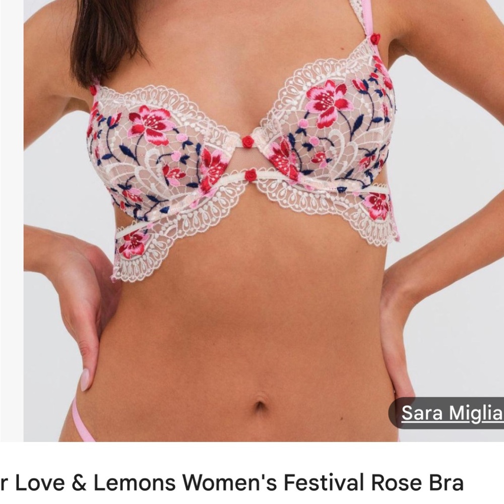 For Love And Lemons Pink and Red Floral Lace Bra